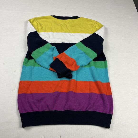 Chaps Sweater L Rainbow Stripe Cotton Blend Pullover Knit Colorblock 3/4 Sleeve - Picture 8 of 9